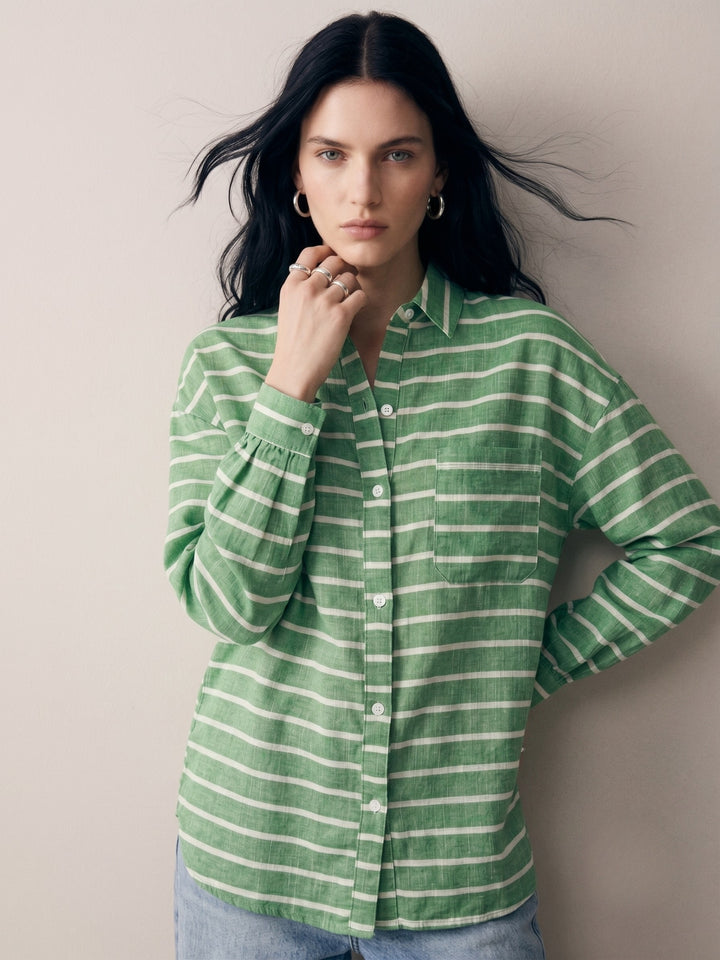 Green Button Down Striped Shirt