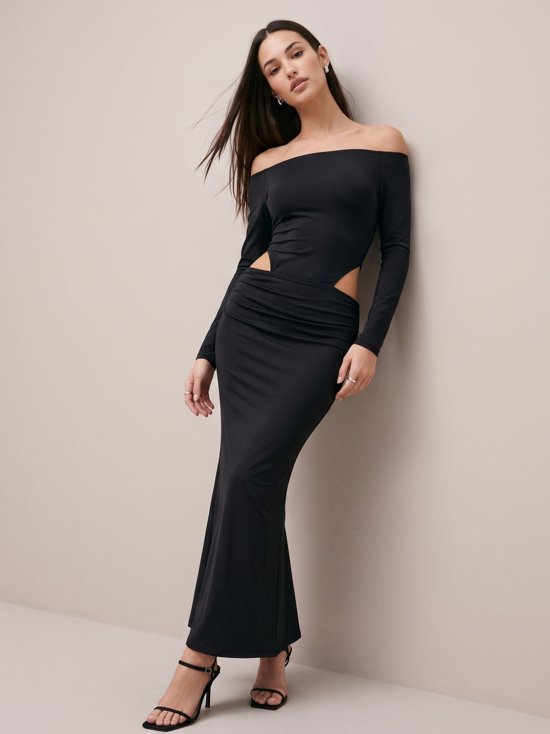 Black Off-Shoulder Cut Out Maxi Dress
