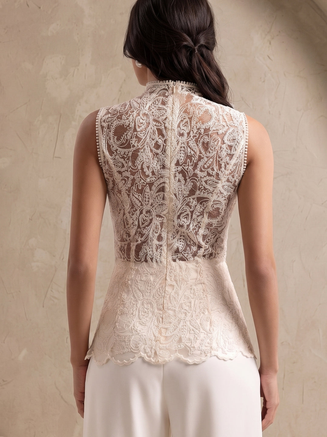 Off White Lace Mock Neck Top