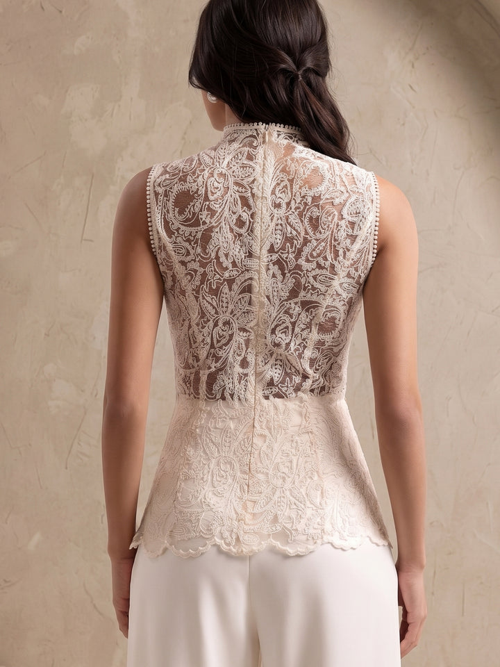Off White Lace Mock Neck Top
