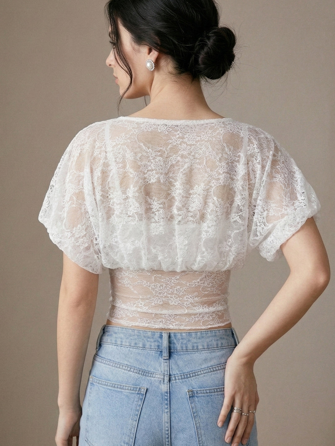 White Short Sleeve Lace Top