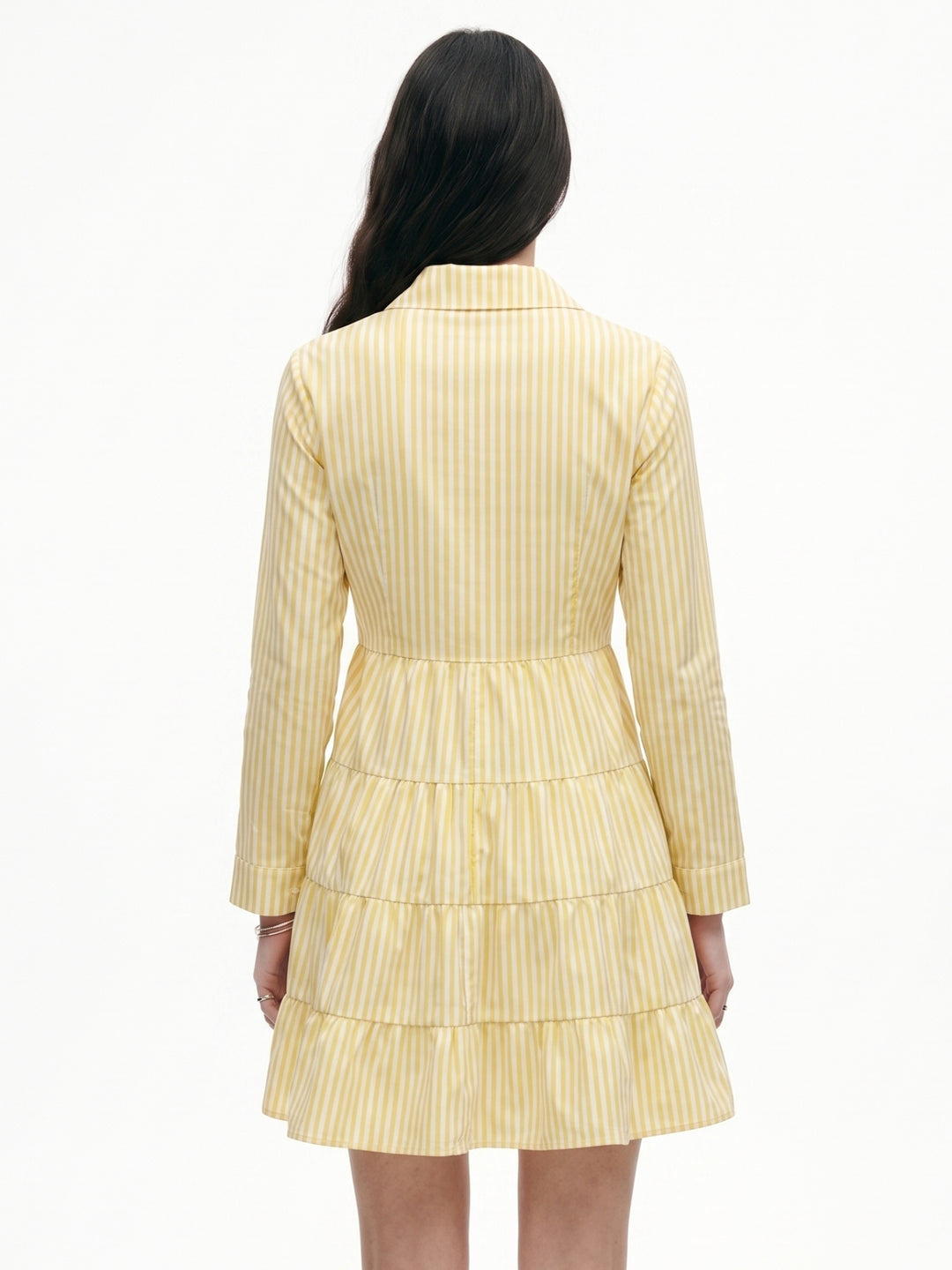 Yellow Striped Tiered Shirt Dress
