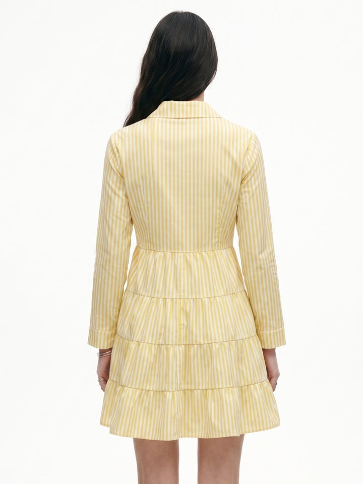 Yellow Striped Tiered Shirt Dress