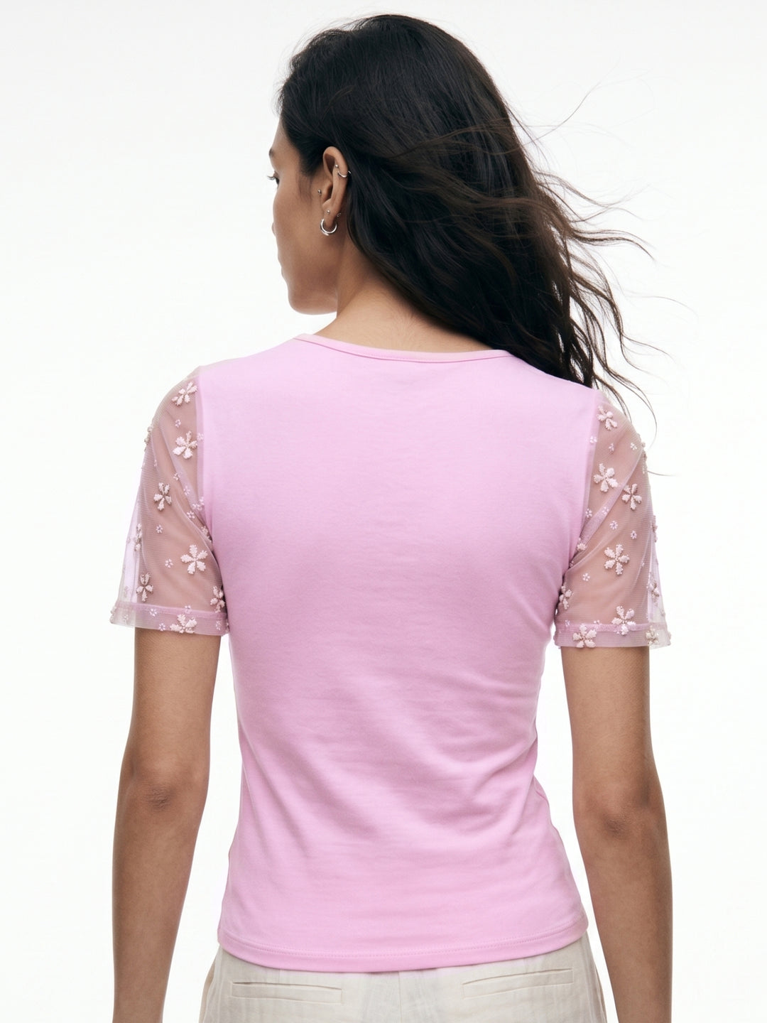 Pink Puff Sleeve Fitted Top