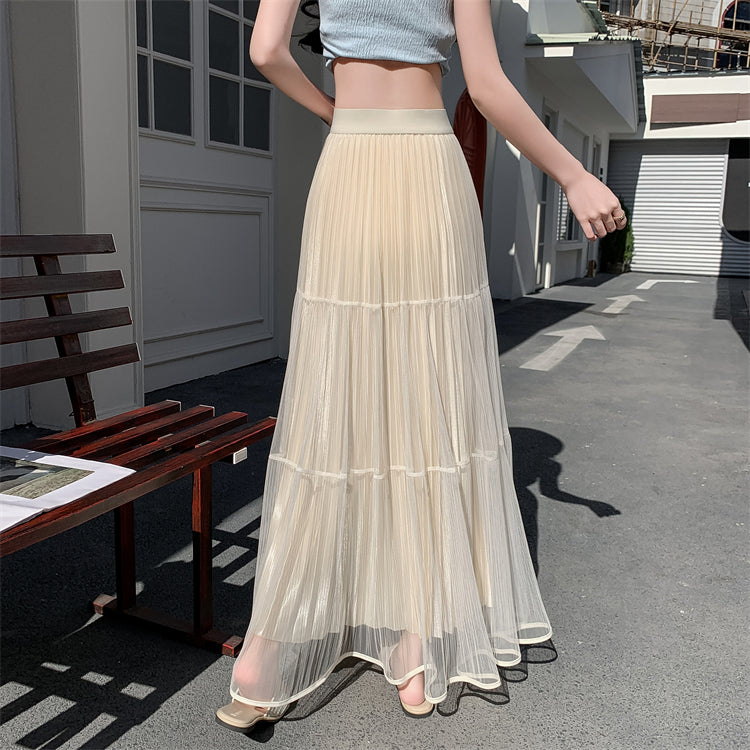 Cream Textured Sheer Tiered Skirt