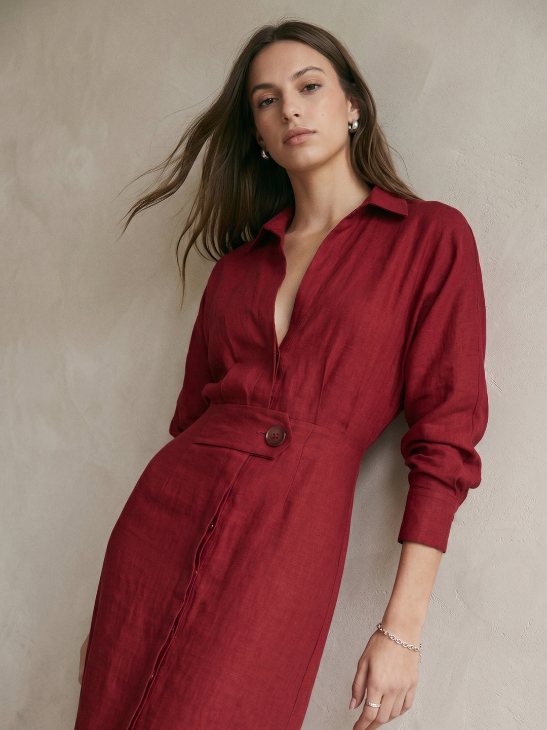 Red Shirt Dress With Side Slit