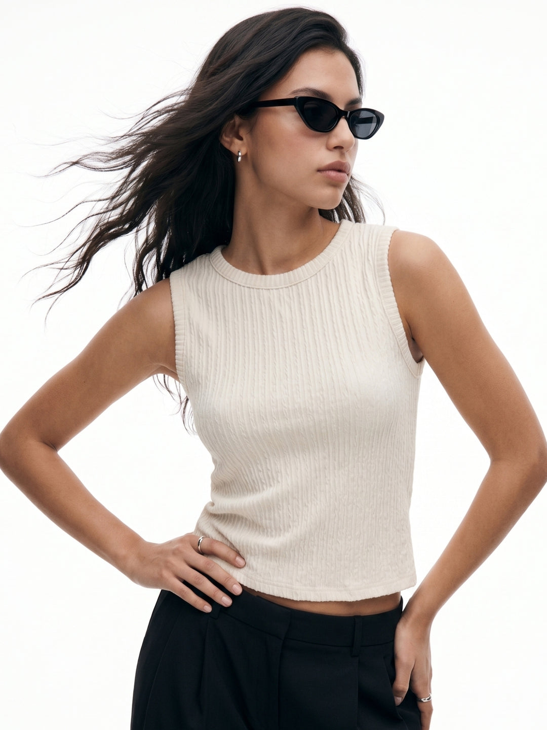 Off White Back Bow Detail Sleeveless Top