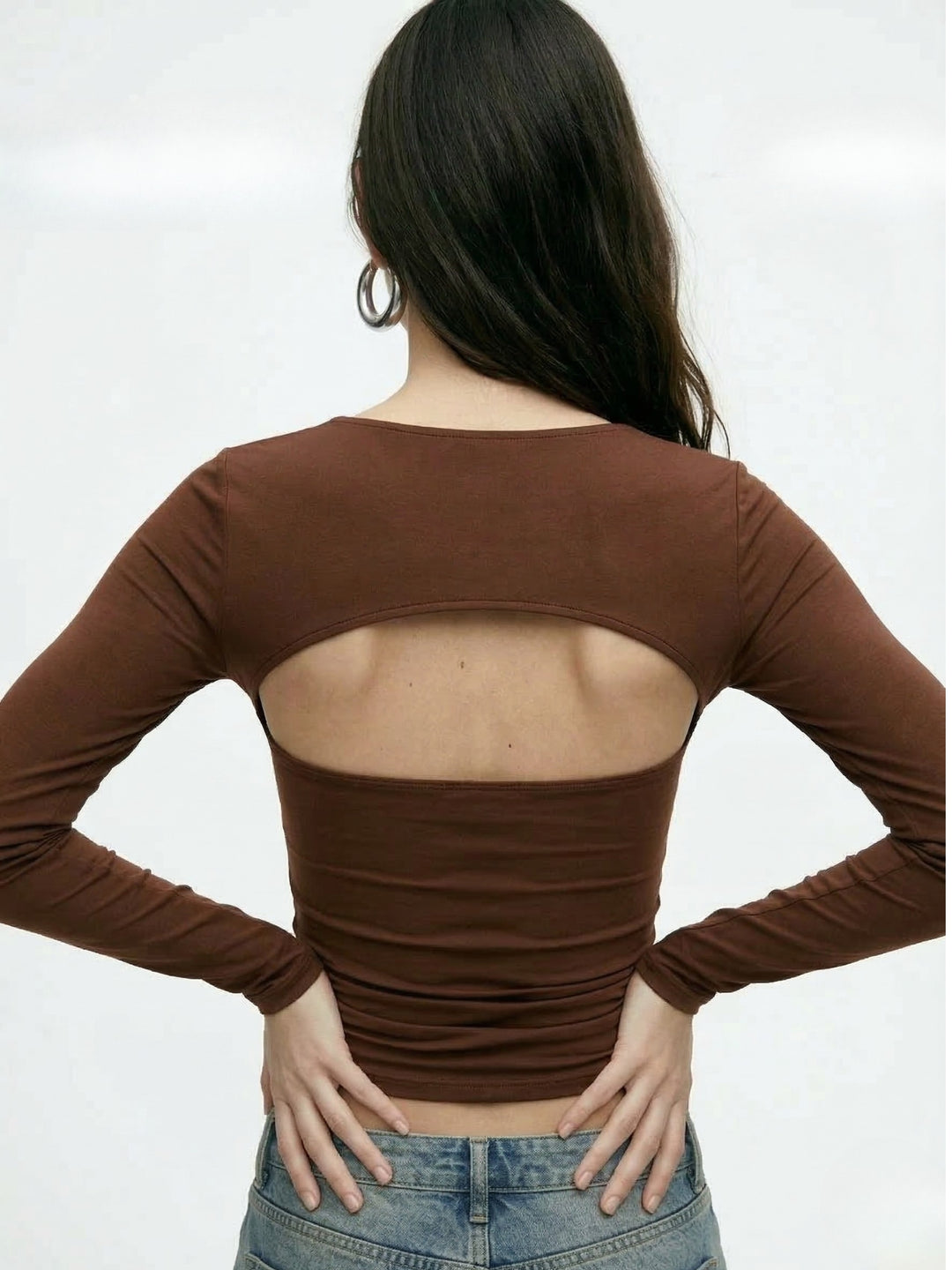 Brown Square Neck Full Sleeve Top