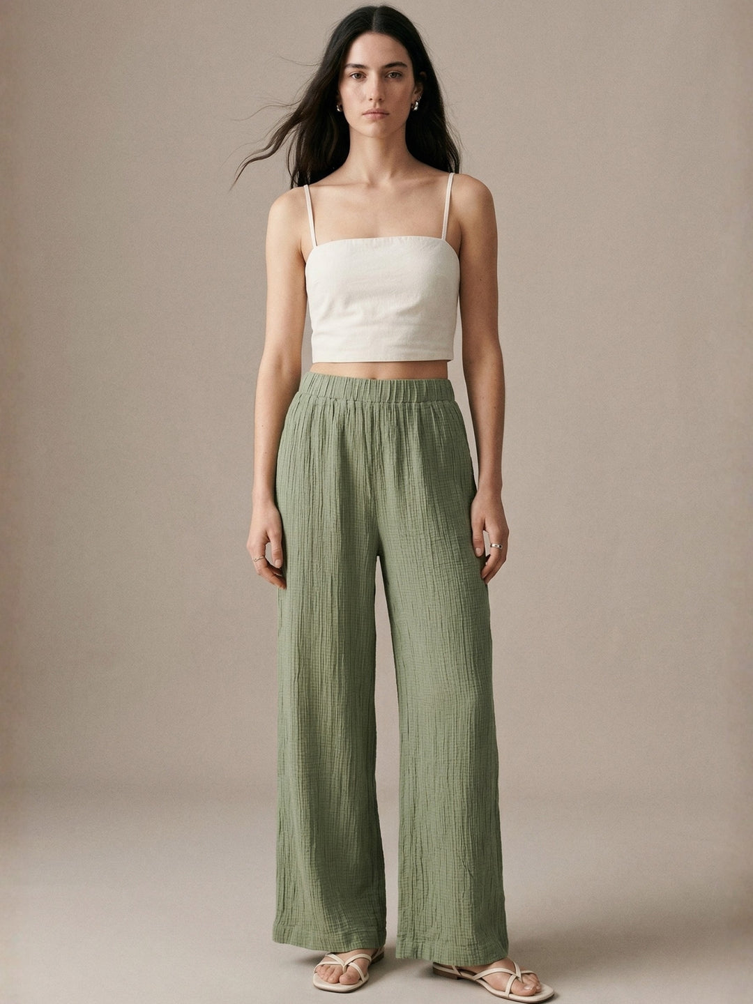 Olive High Waist Wide Leg Trousers