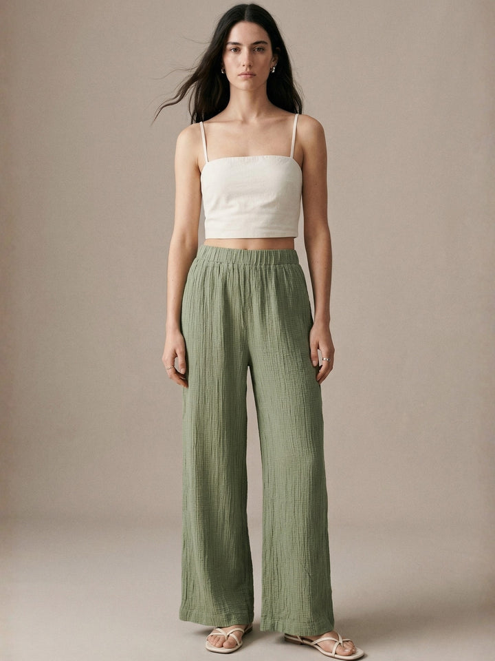 Olive High Waist Wide Leg Trousers