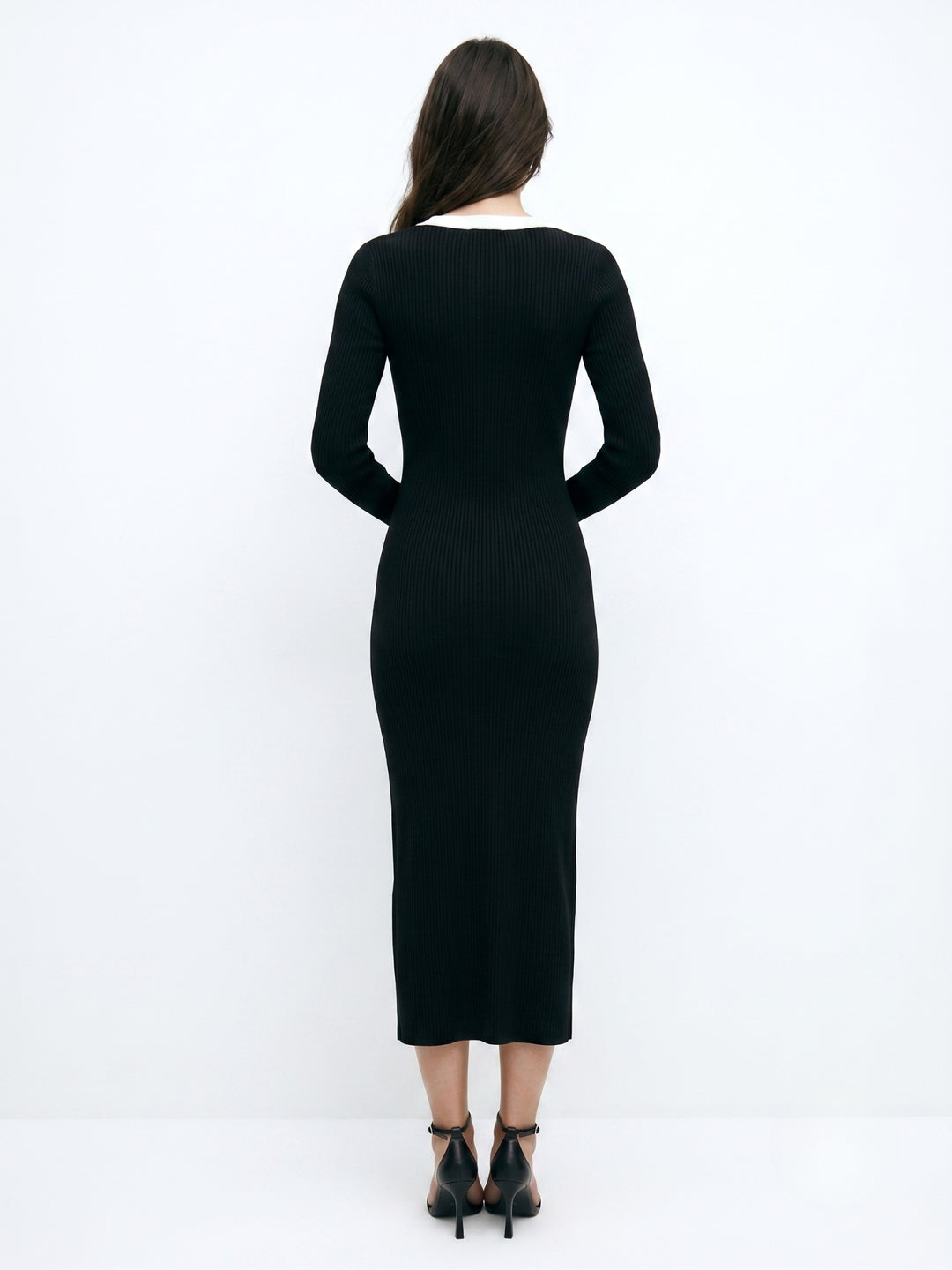 Black Contrast Placket Button Down Dress