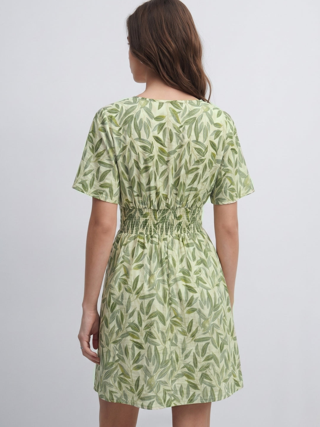 Green Flare Sleeve Printed Dress