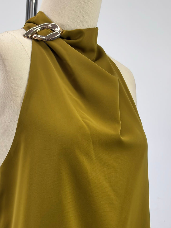 Mustard Halter Neck Buckle Detail Top