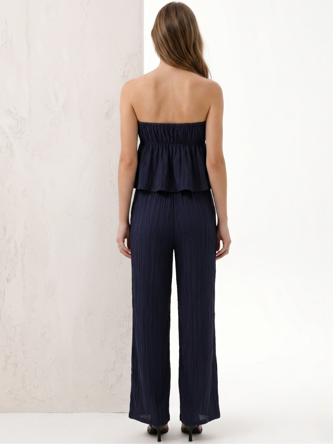 Navy Blue Off Shoulder Top And Pant Set