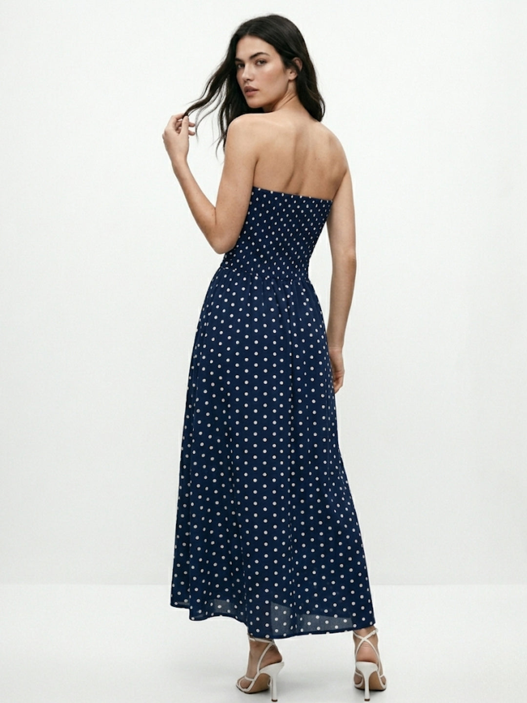 Navy Blue Tube Polka Printed Dress