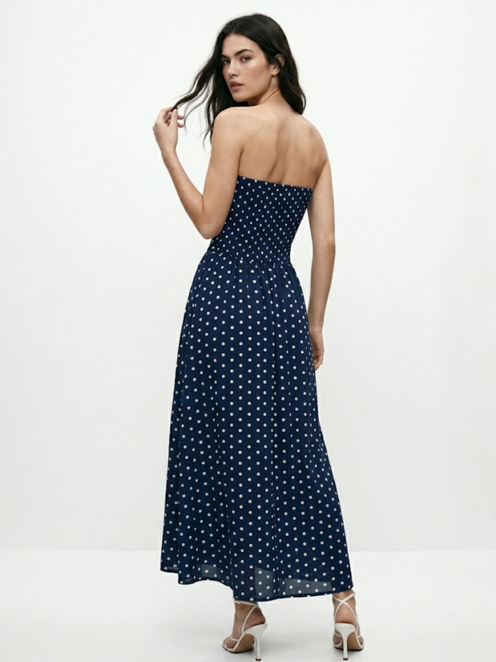 Navy Blue Tube Polka Printed Dress