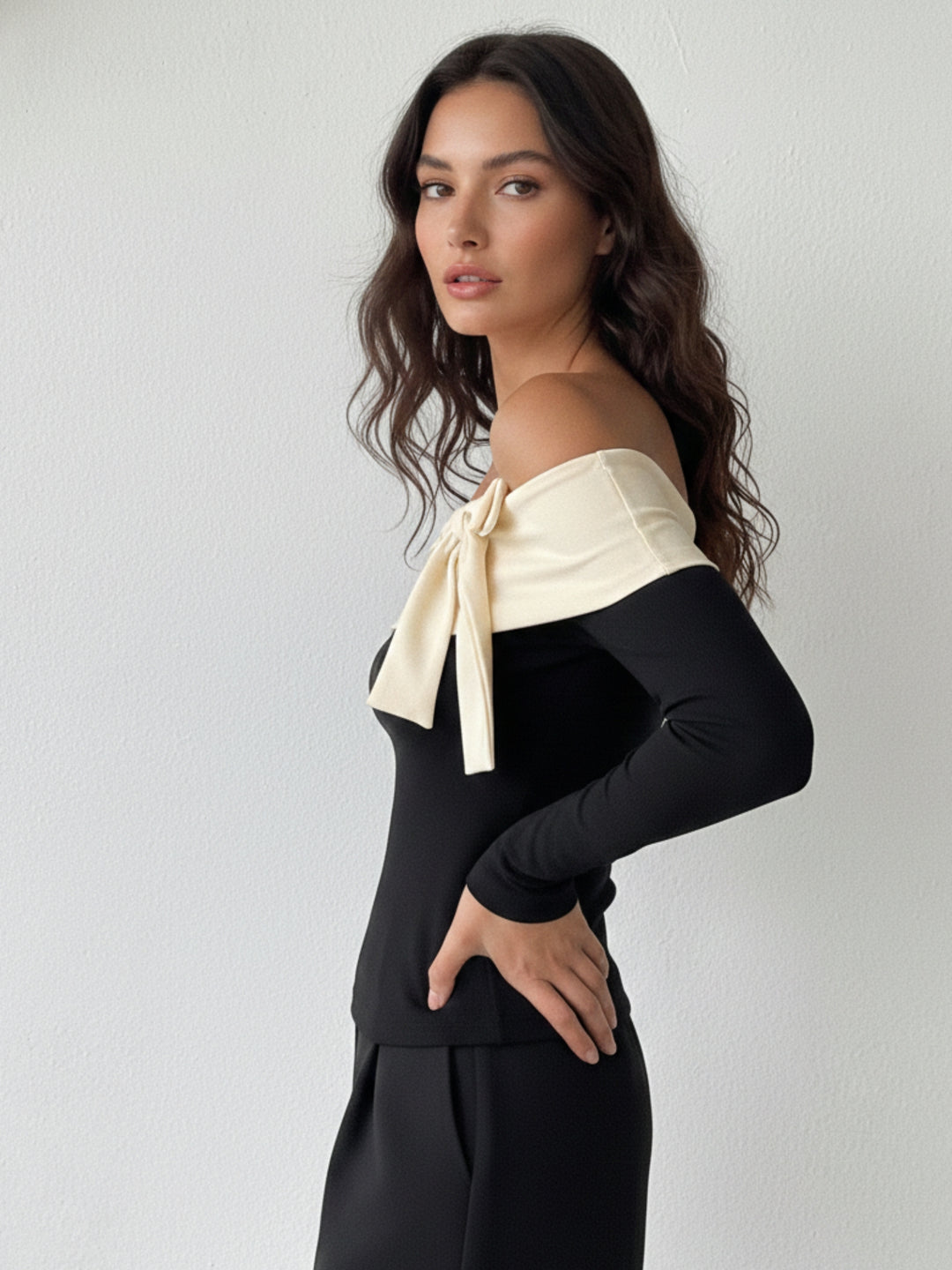 Black Off Shoulder Bow Detail Top