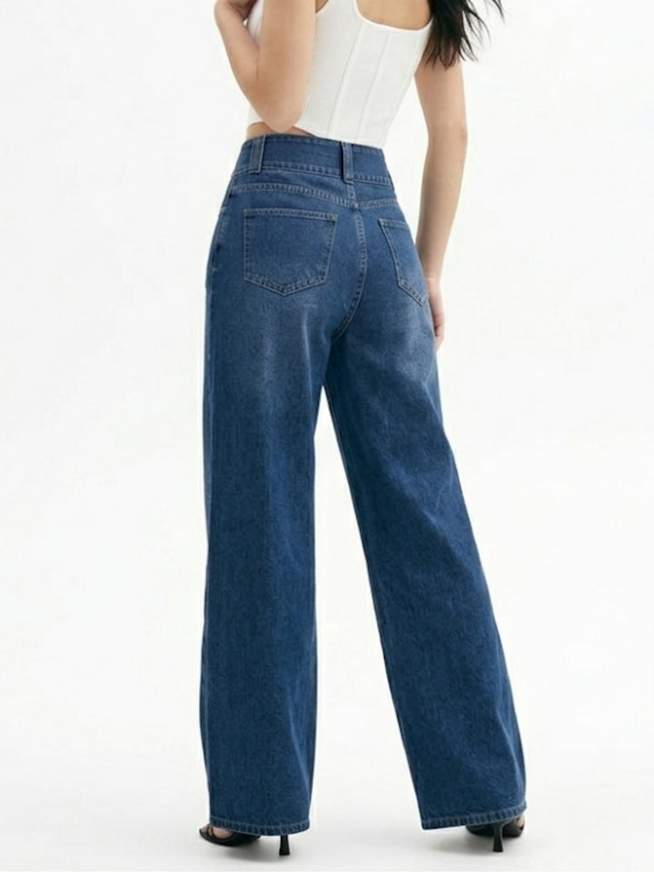 Blue High Waist Wide Leg Jeans