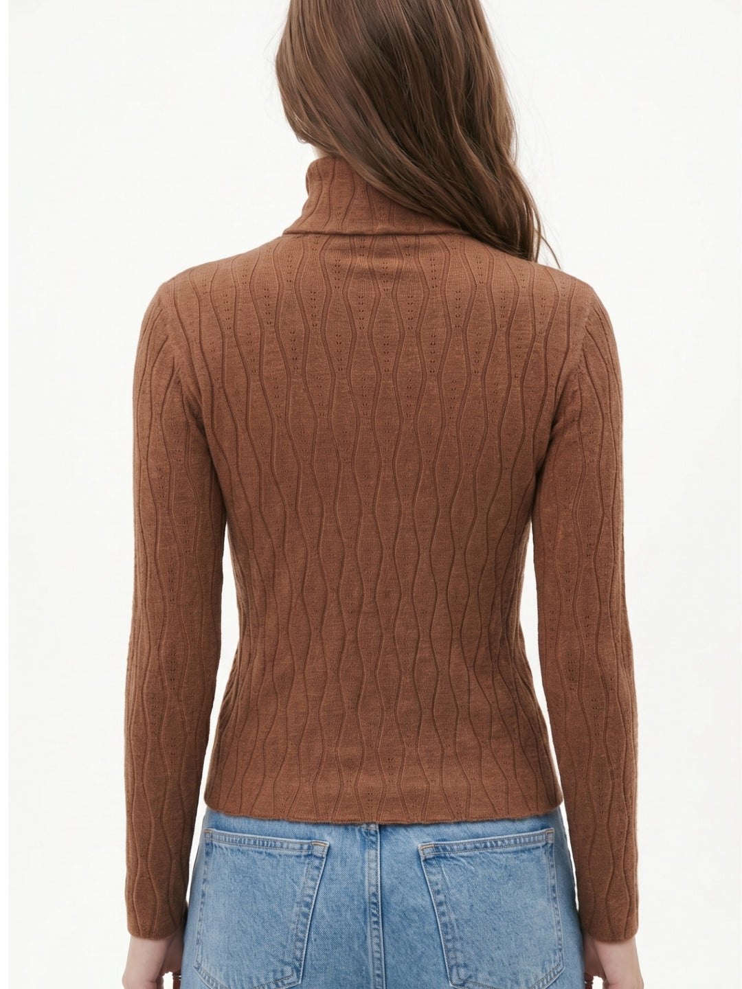 Brown Full Sleeve Textured Turtle Neck Sweater