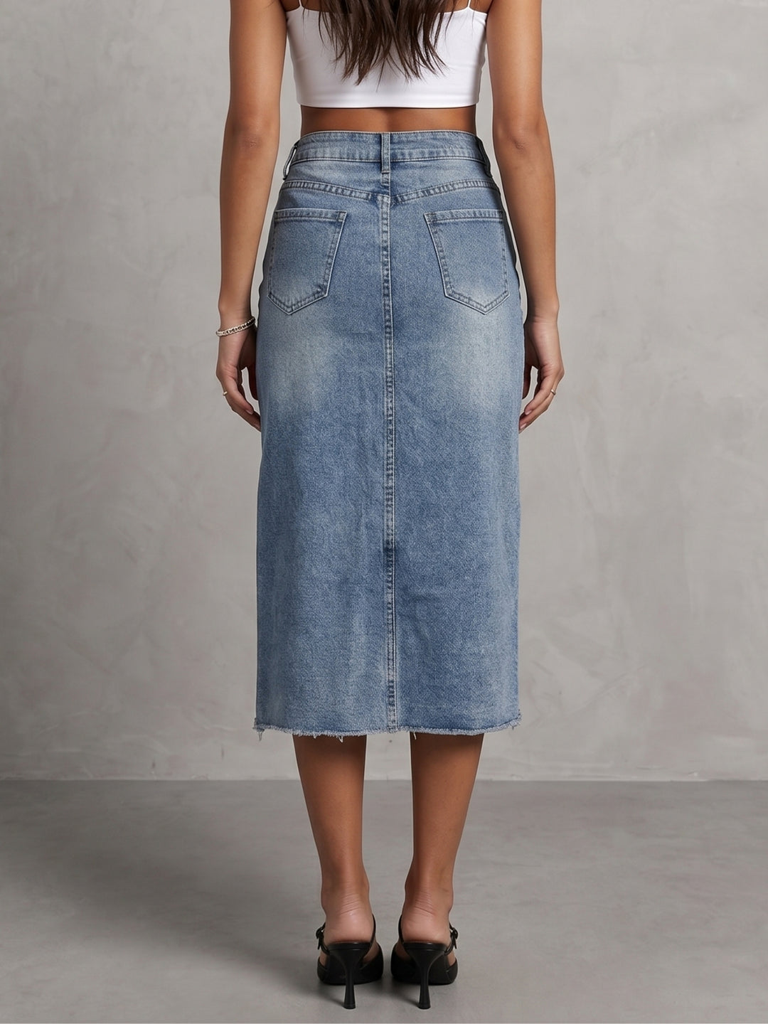 Light Blue Frayed Asymmetrical Hem Skirts