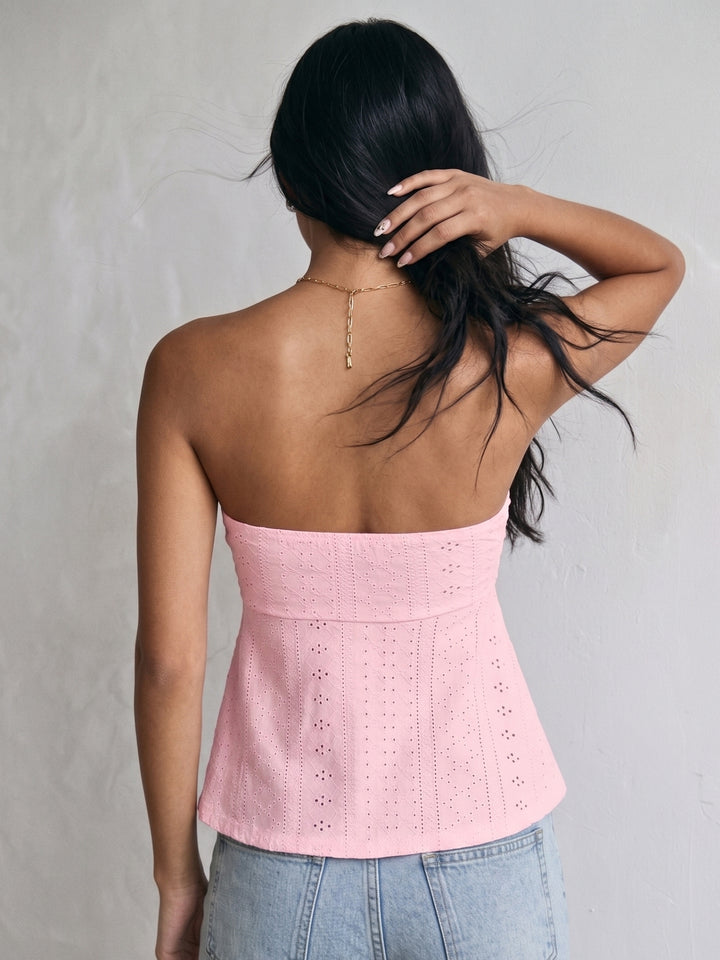 Pink Strapless Textured Knit Front Ruched Top