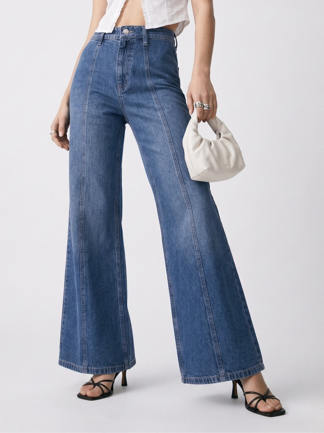 Blue Seam Detail Flared Jeans