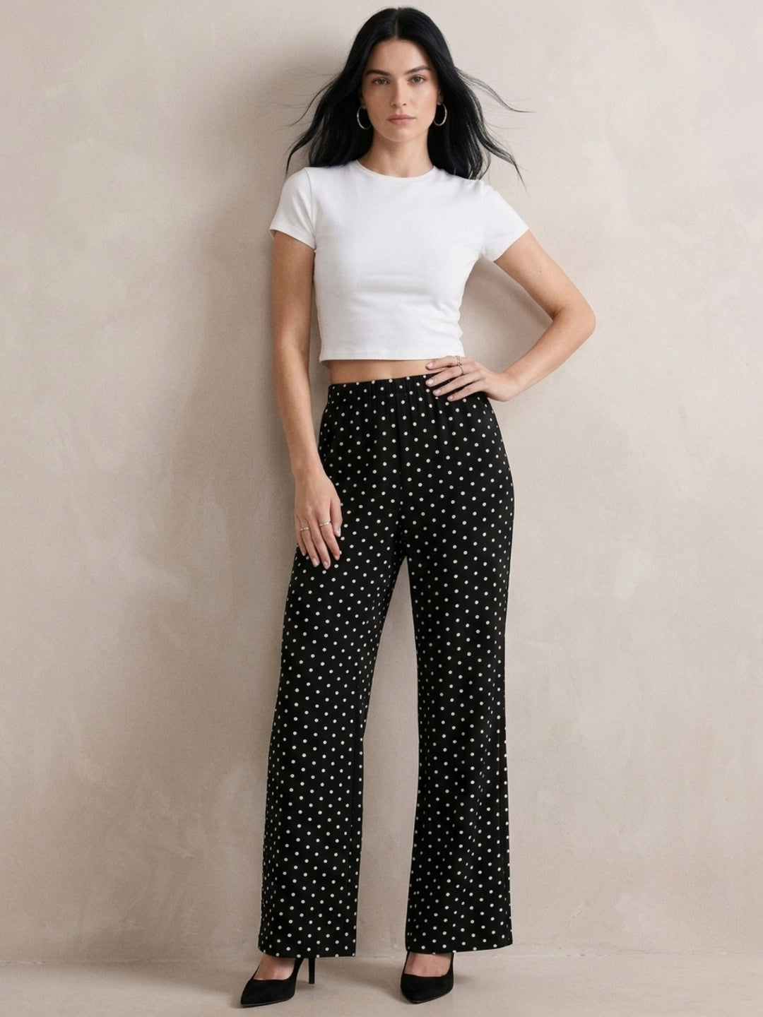 Black Polka Dotted High Waist Trouser