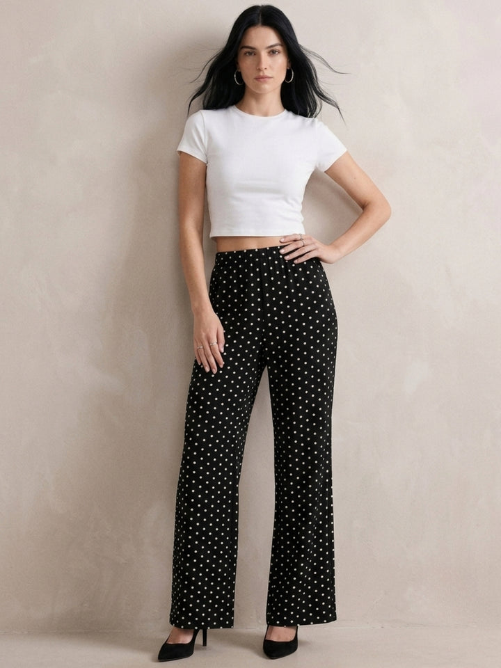 Black Polka Dotted High Waist Trouser