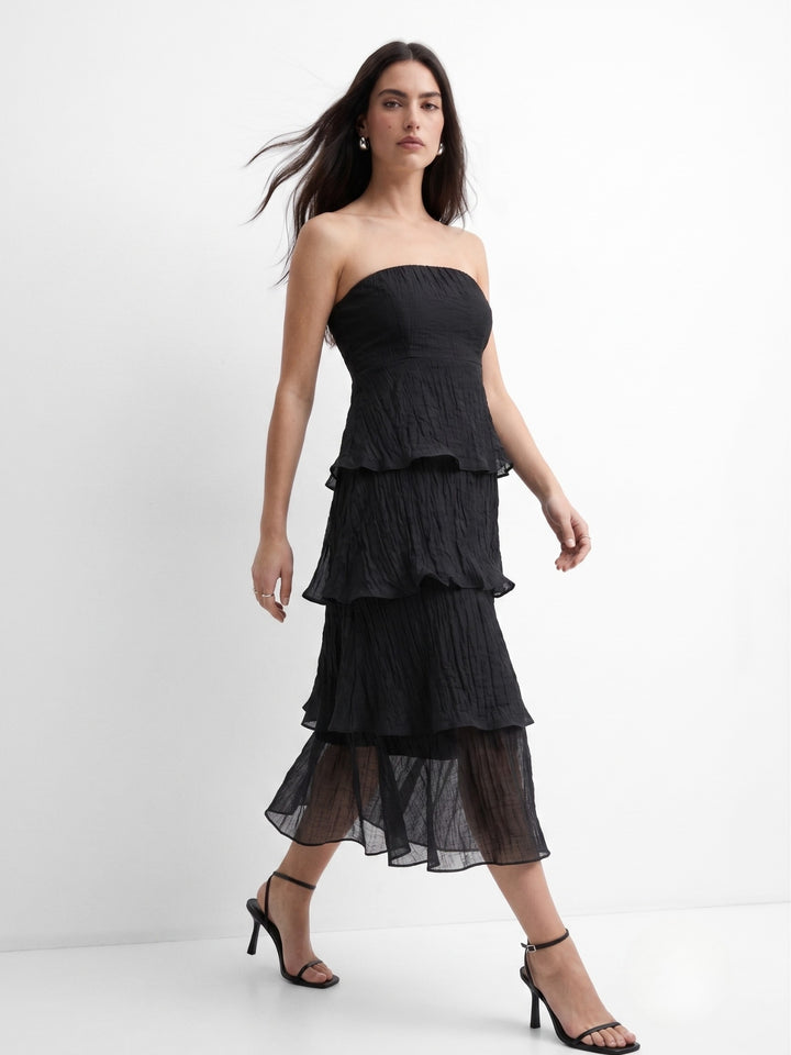 Black Tube Tiered Solid Dress