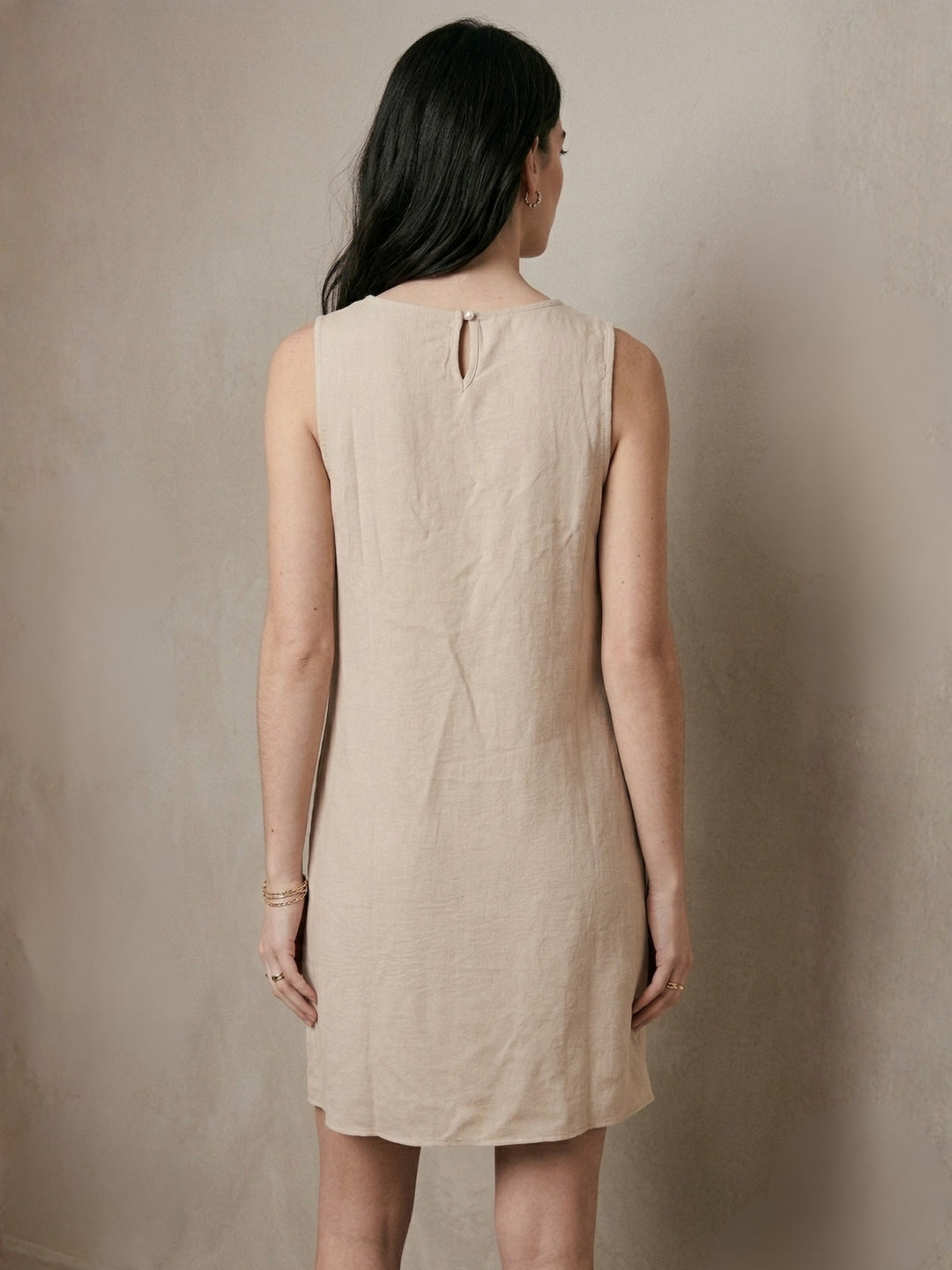 Beige Sleeveless Textured Detail Dress
