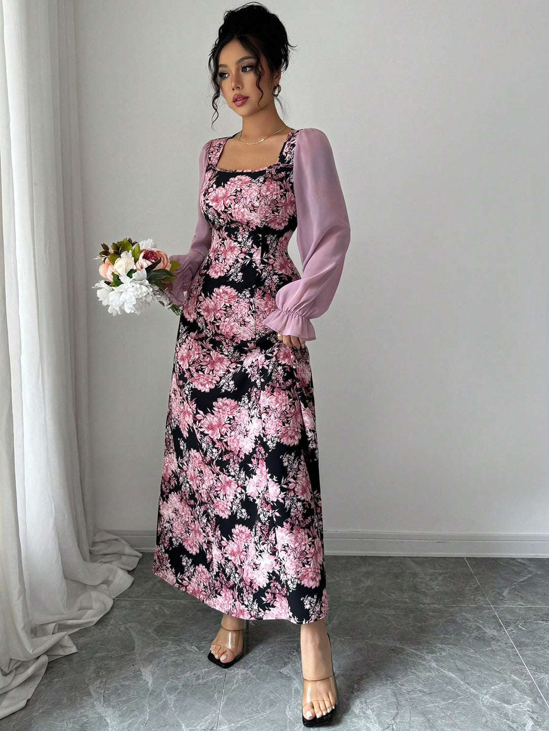 Pink Floral Print Maxi Dress
