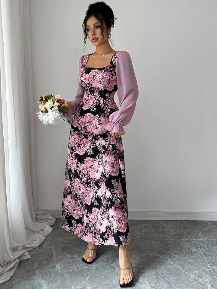 Pink Floral Print Maxi Dress