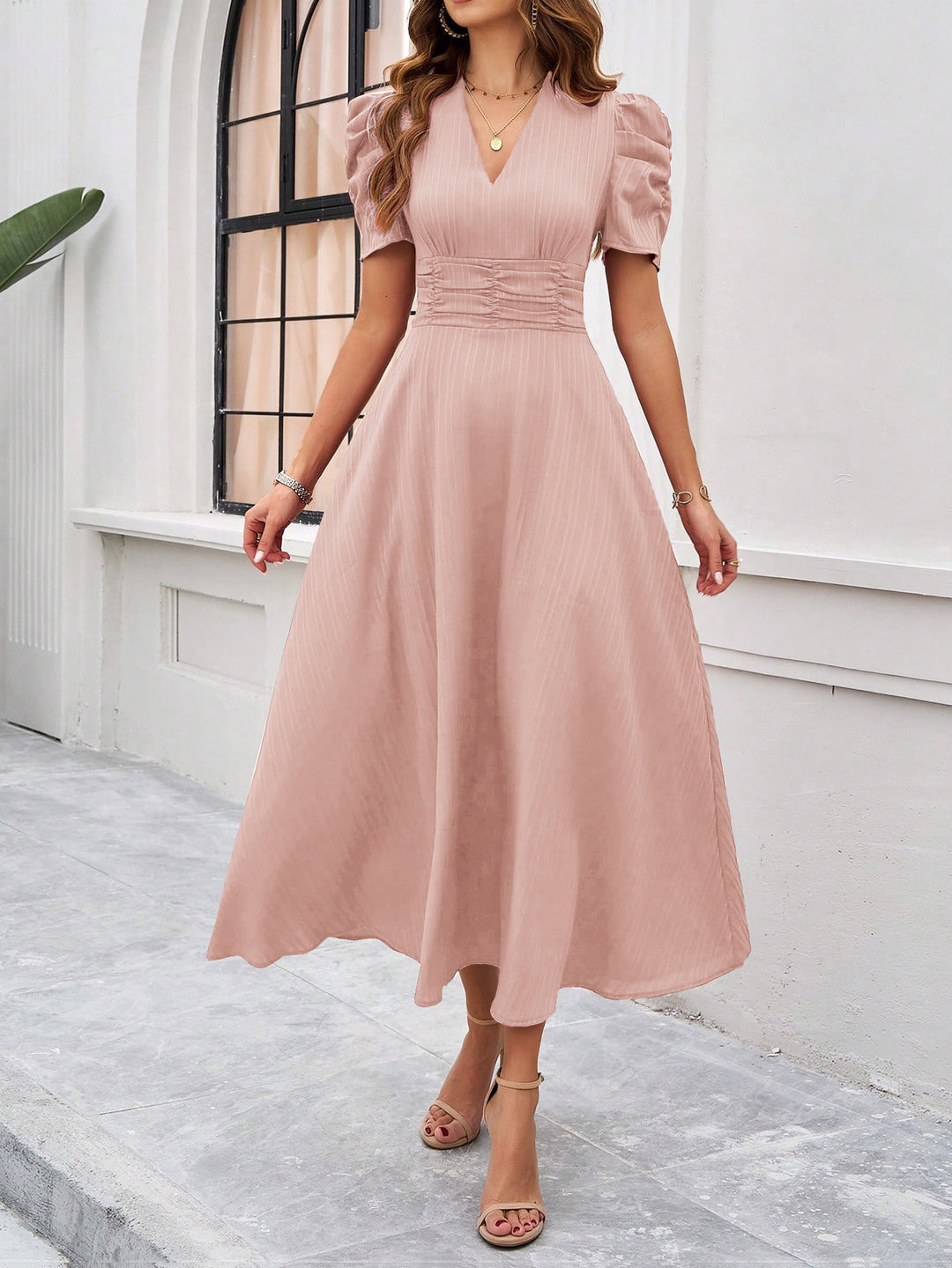 Peach Fit And Flare Midi Dress