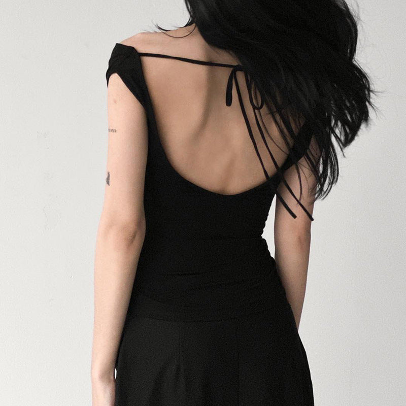 Black Off-Shoulder Ruched Bodycon Top