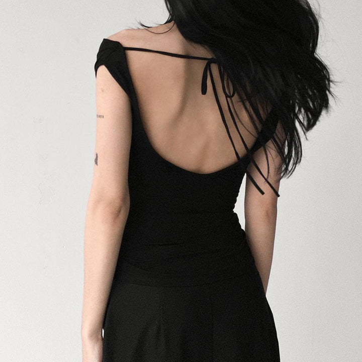 Black Off-Shoulder Ruched Bodycon Top
