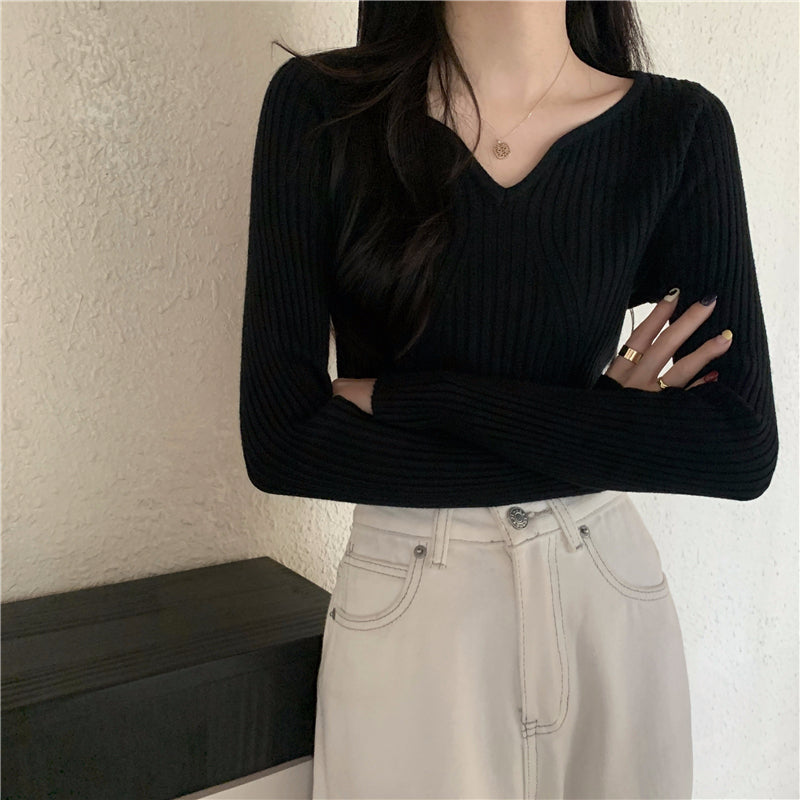 Black Flat V Neck Top
