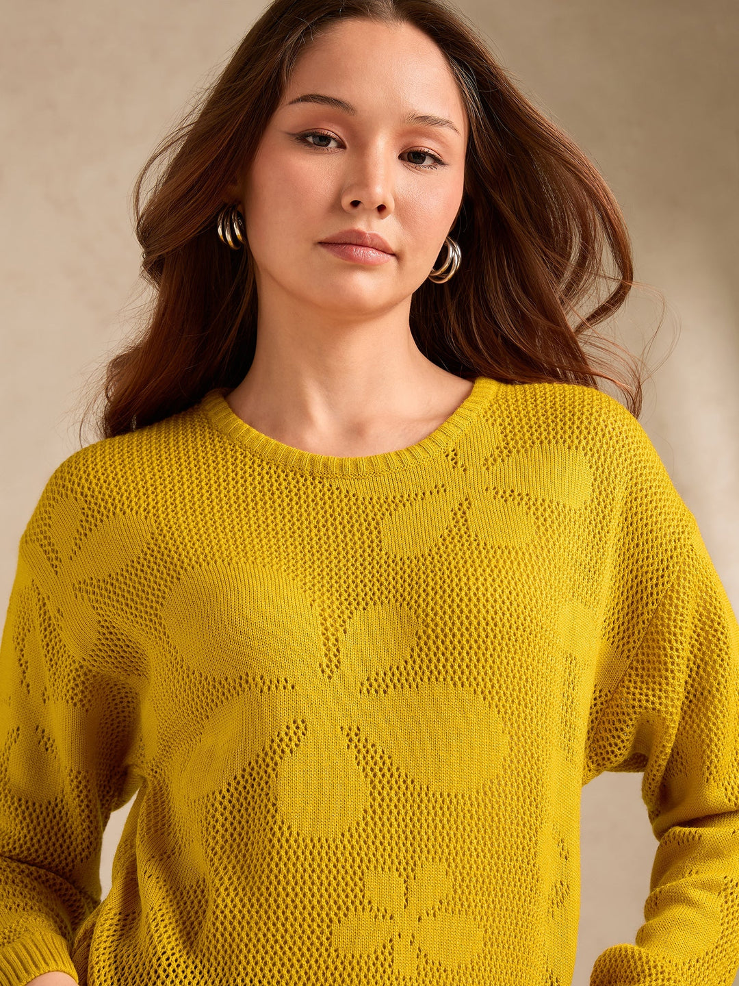 Mustard Bold Floral Print Sweater