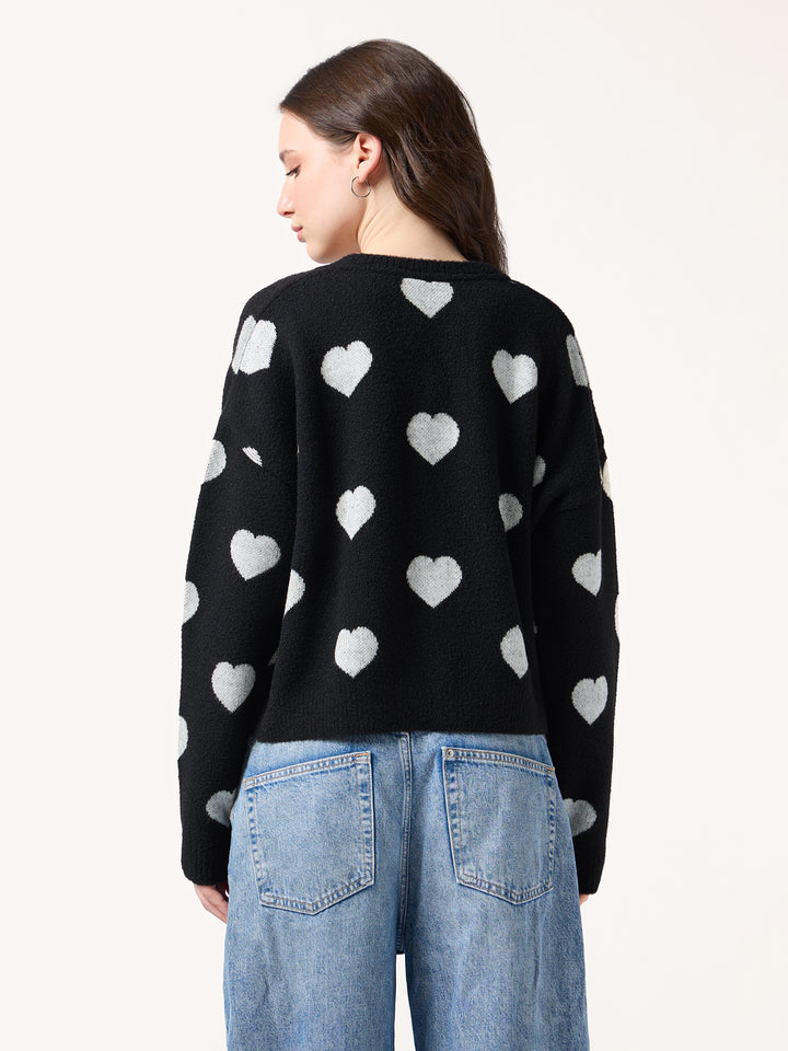 Black Fuzzy Hearts Cardigan