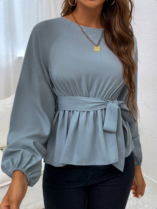 Blue Full Sleeves Front Tie Up Blouse
