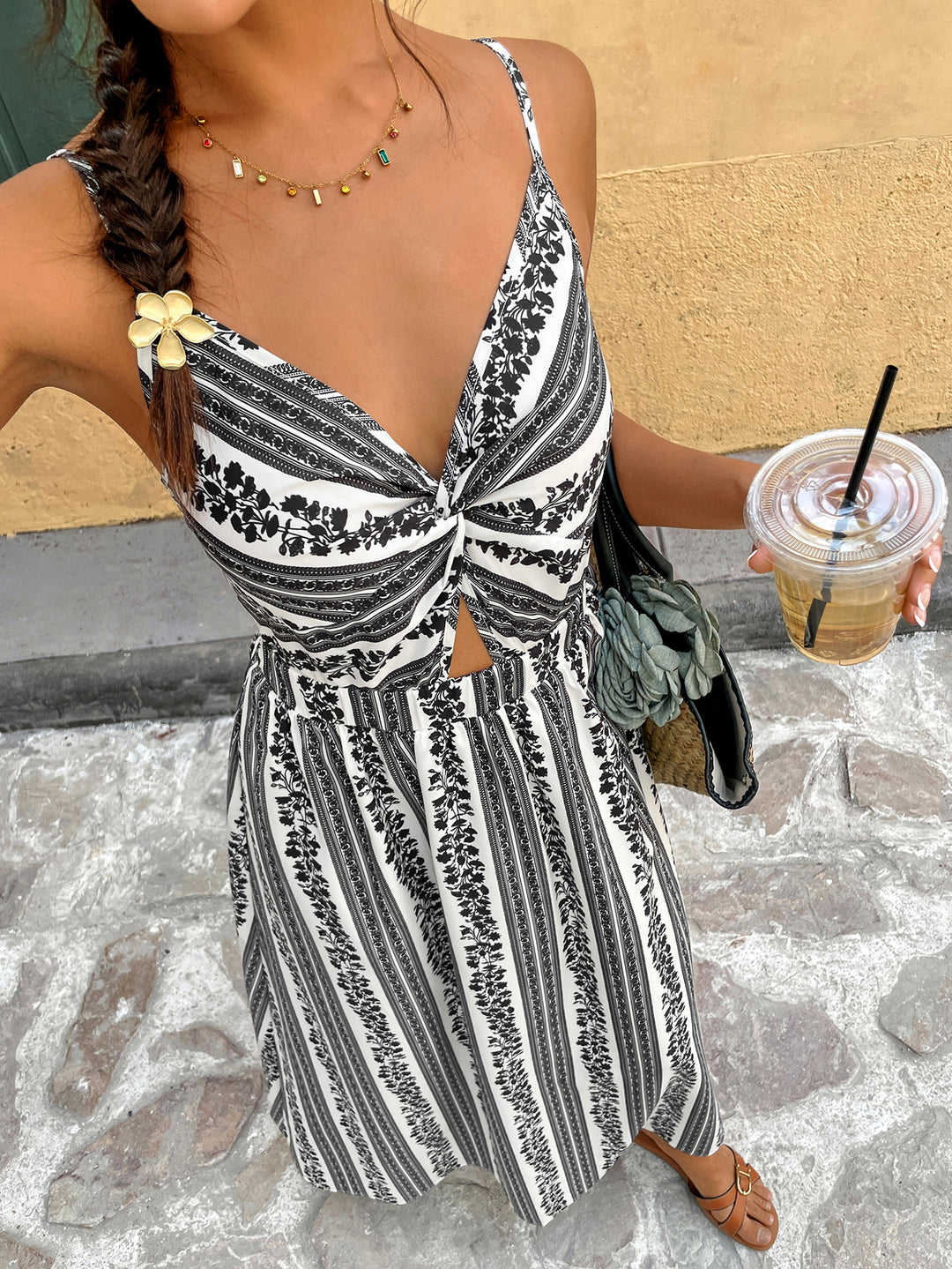 Black Strappy Printed Maxi Dress