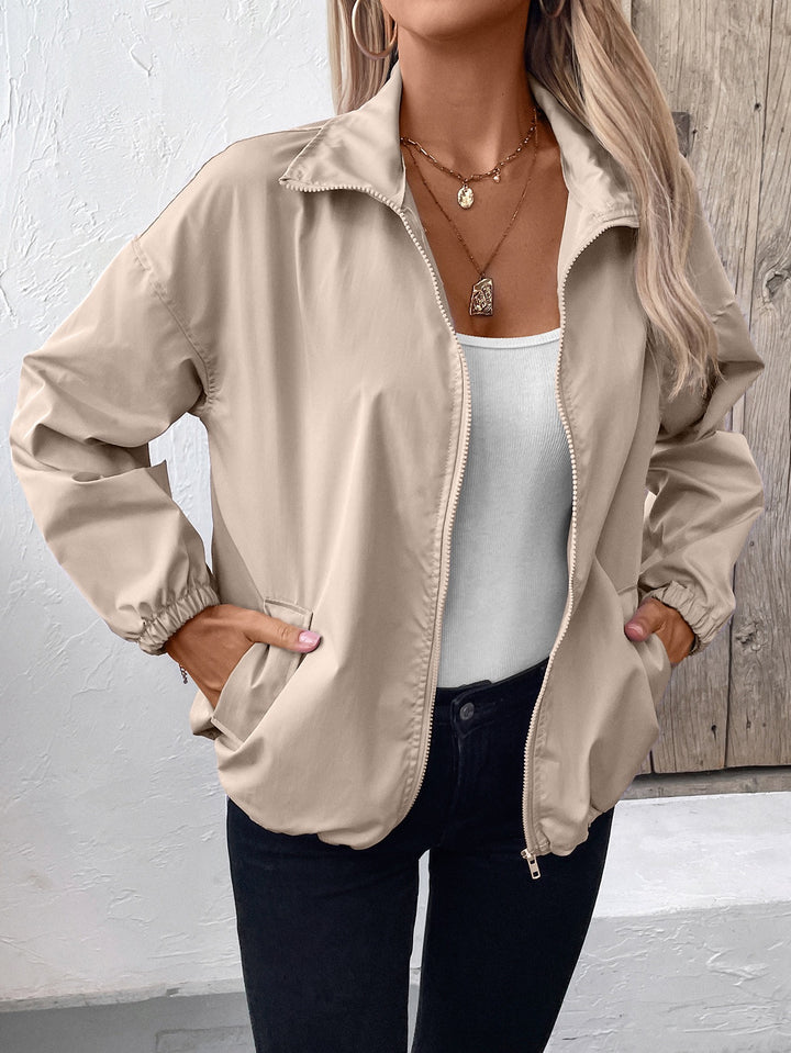 Cream Collar Drawstring Waterproof Jacket