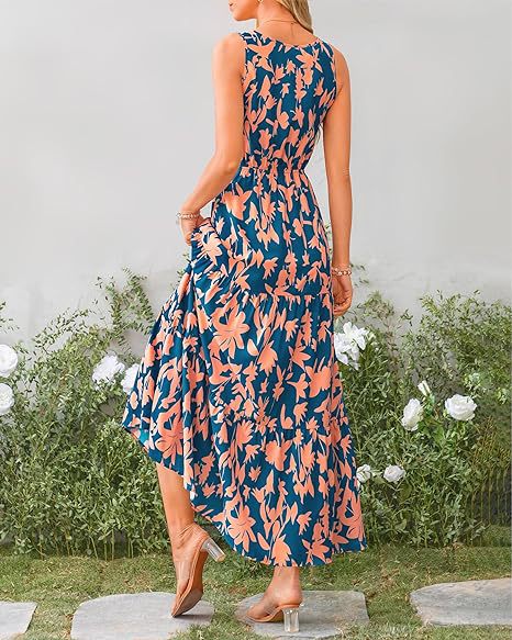 Teal V Neck Printed Cinched Waist Dress
