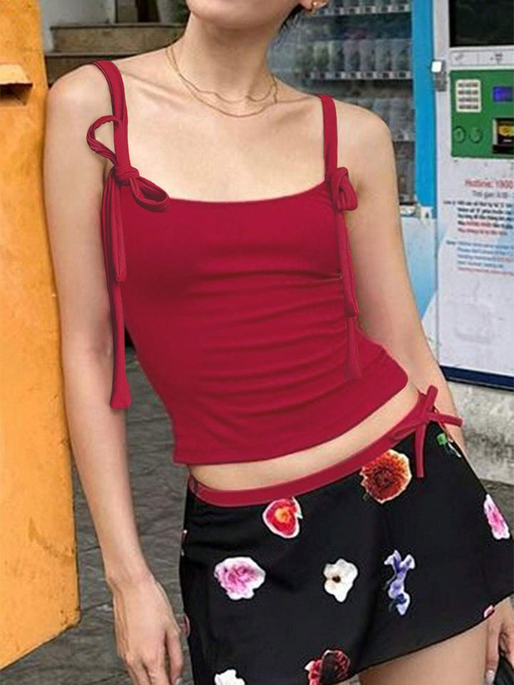 Red Shoulder Strap Front Bow Top