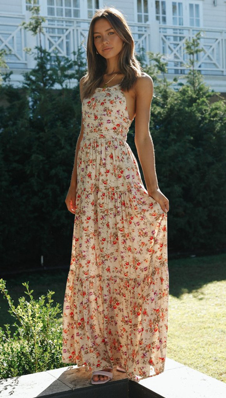 Multi Backless Printed Tie Up Dress