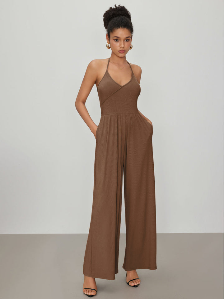 Brown Halter Neck Jumpsuit