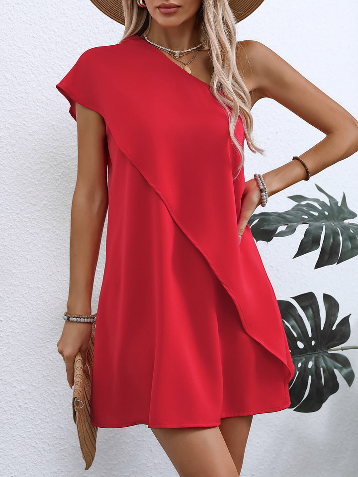 Red One Shoulder Tiered Dress