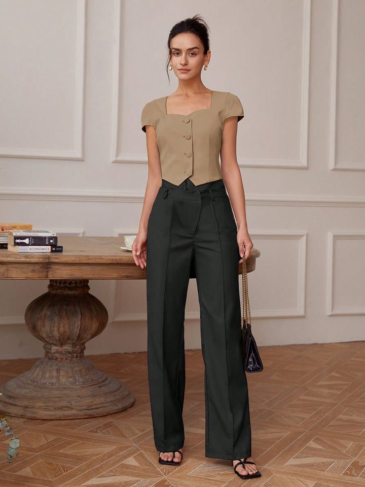 Beige Front Button Top