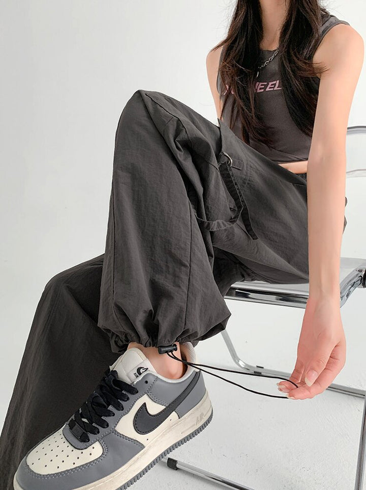 Charcoal Straight Fit Drawstring Parachute Cargo Pants