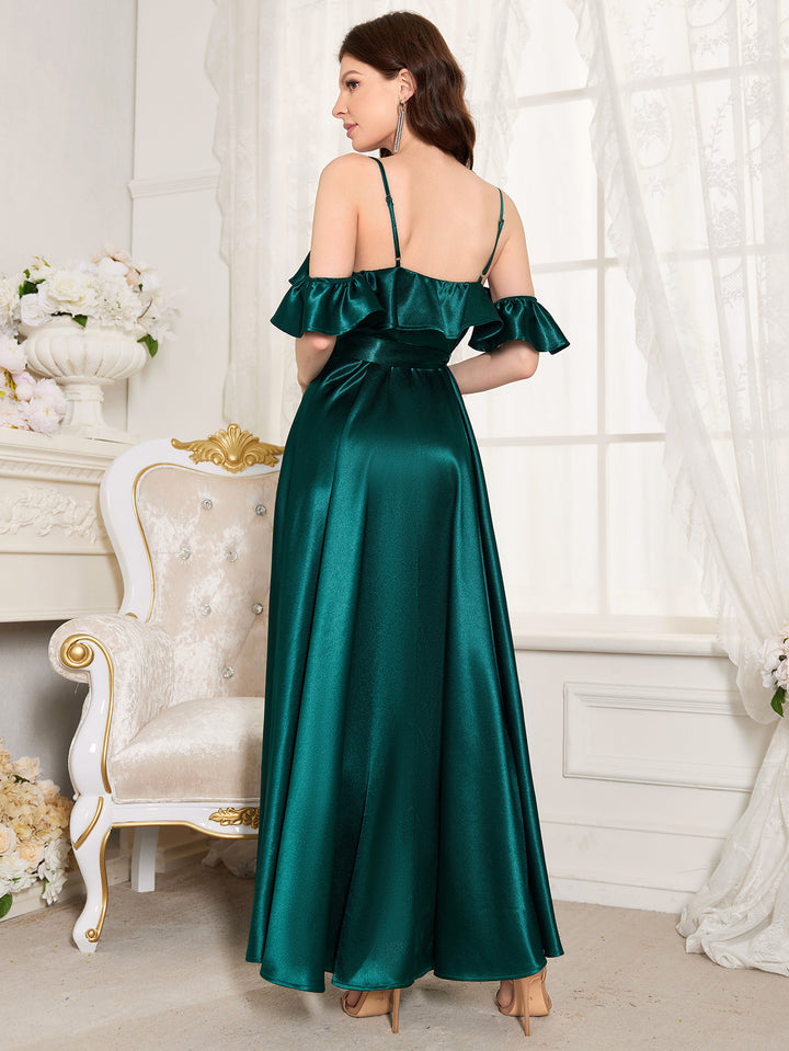 Dark Green Cold Shoulder Spaghetti Strap Dress