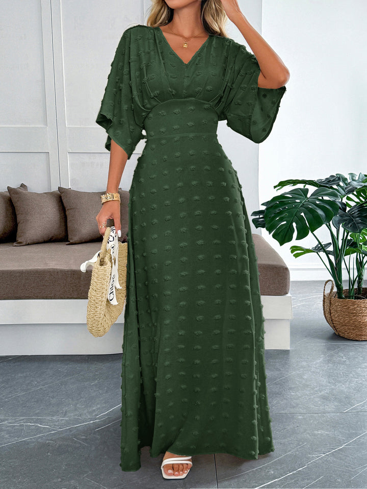 Olive Flare Sleeve V Neck Dress